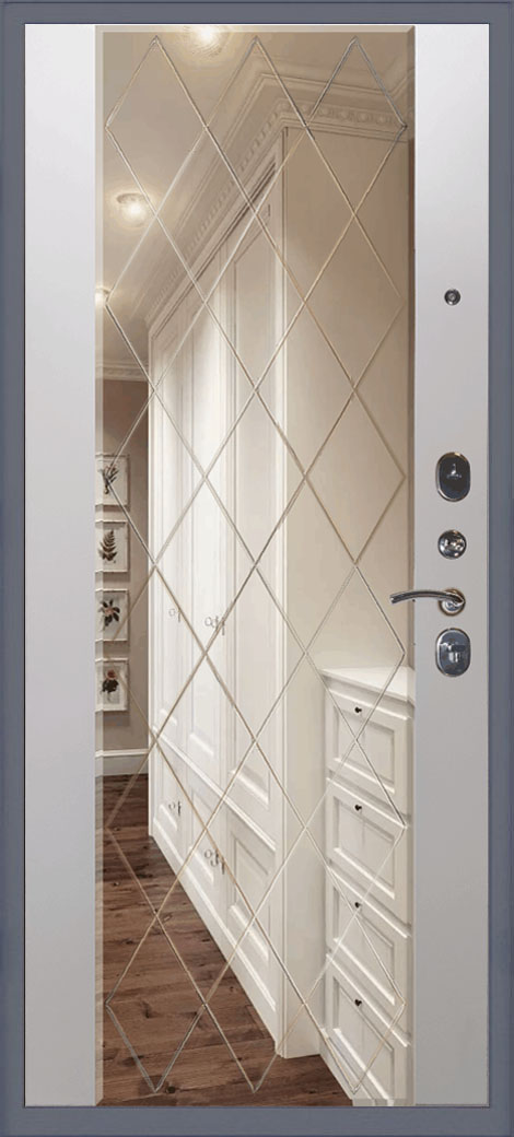 Стальная дверь с зеркалом Тефлон 3К Ампир с гравировкой «Белый софт» - вид 2