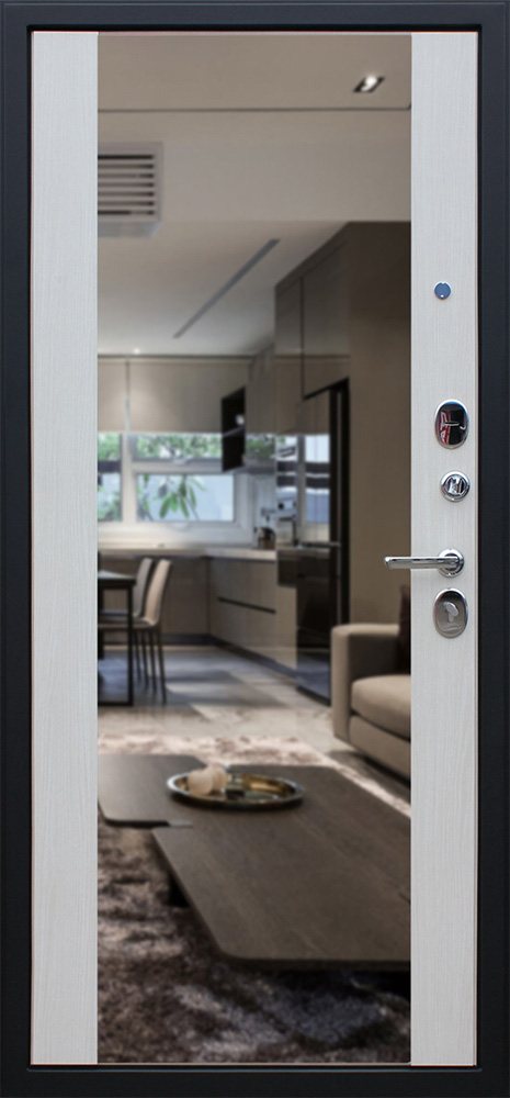 Белая входная дверь с зеркалом в квартиру трёхконтурная Стандарт 13 - вид 2