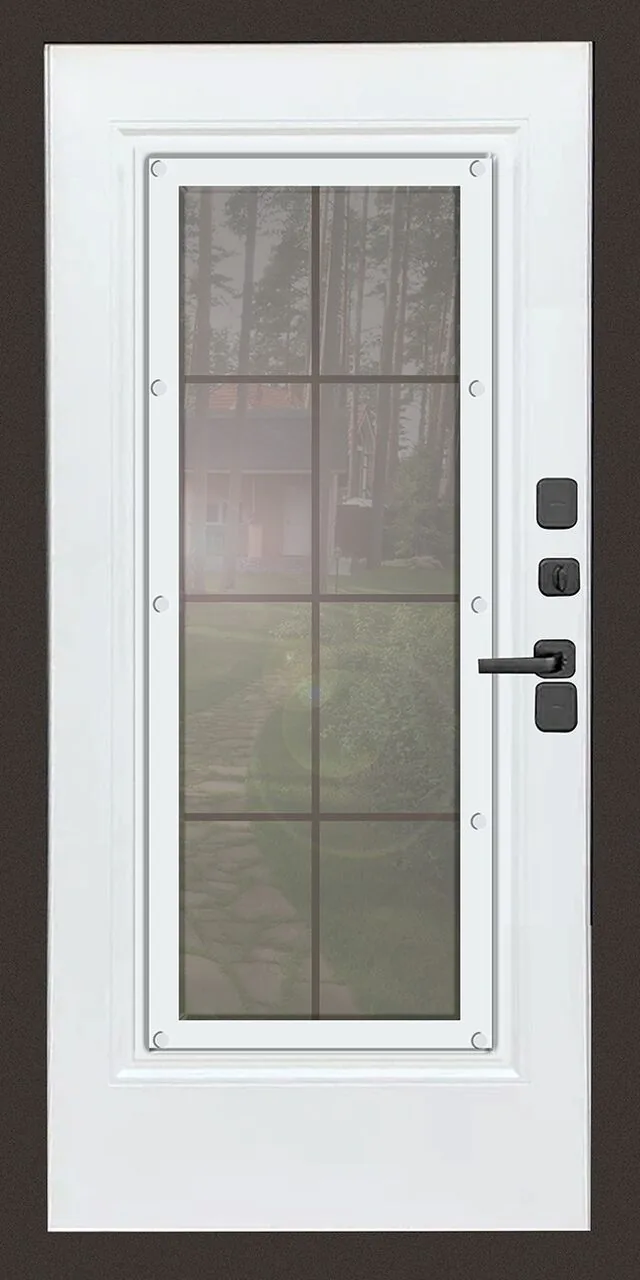Белая входная трёхконтурная дверь со стеклом с терморазрывом для дома Йошкар-Ола - вид 2