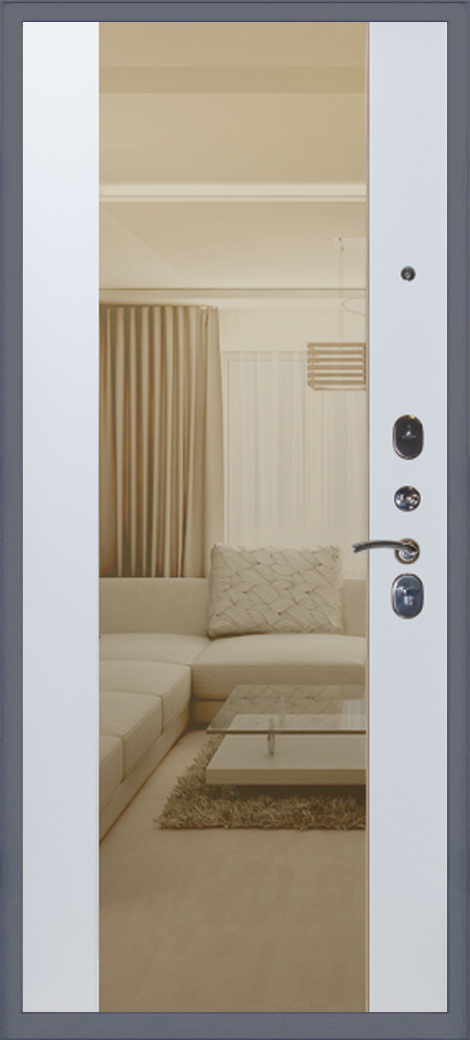 Стальная дверь с зеркалом Тефлон 3К Макси, Цвет «Белый софт» - вид 2