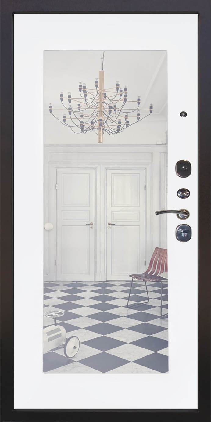 Стальная дверь с зеркалом Тефлон 3К Модерн Зеркало, Цвет «Белый софт» - вид 2