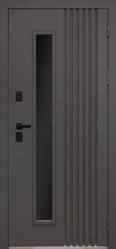 Стальная коричневая дверь с терморазрывом и окном для домов и коттеджей — Стандарт 122